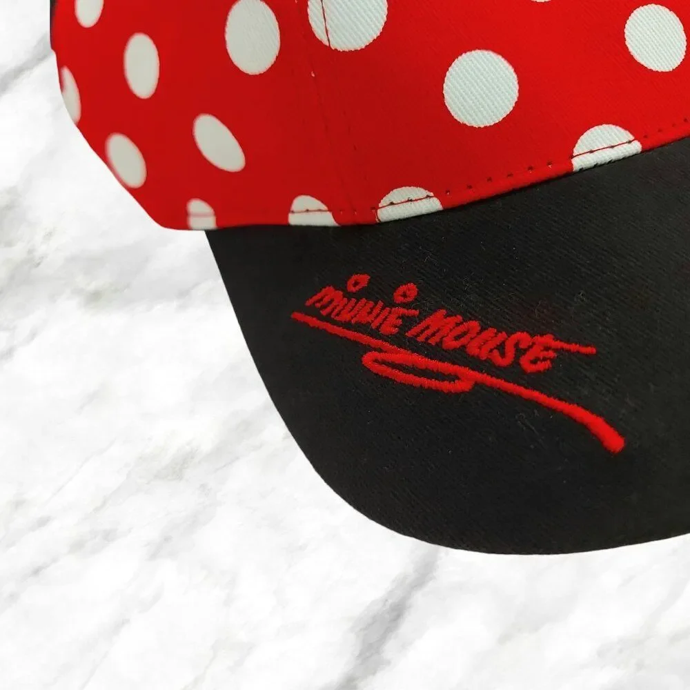Disneyland Parks Minnie Mouse Snap Back Hat Cap Youth One Size Red Polka Dot Bow